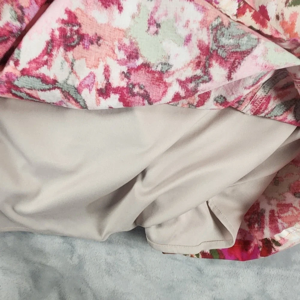Rabbit‎ Designs 14 Beige Mini A Line V Neck Ruffle Floral Dress Cottagecore